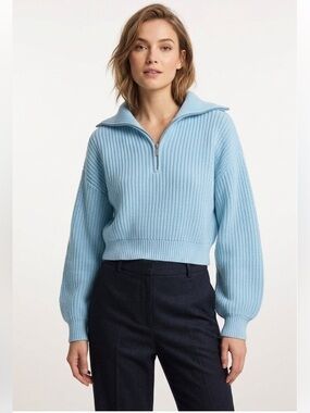 Primark | Light Blue Quarter Zip Knit Long Sleeve Sweater
